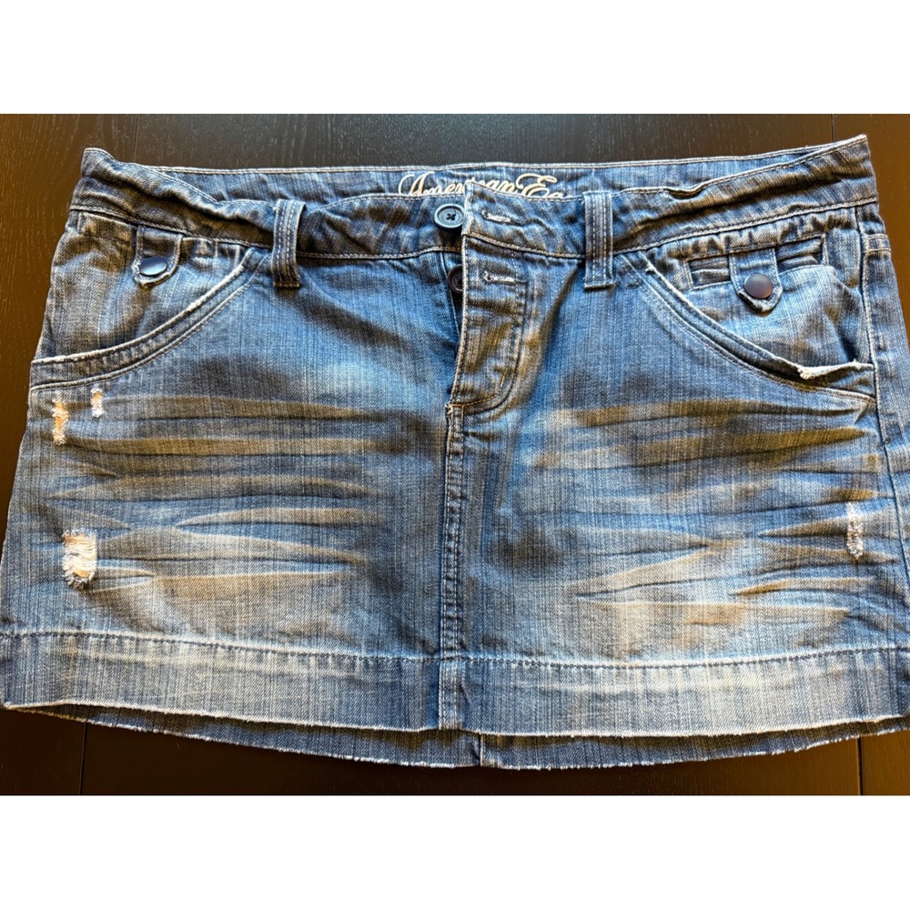 American Eagle Mini Skirt Womens Size 14 Button-Fly 100% Cotton Denim